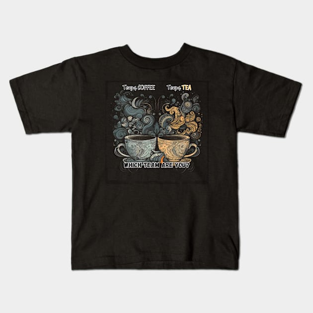 Clash of Brews - Team Tea vs. Team Coffee Design Kids T-Shirt by SzlagRPG